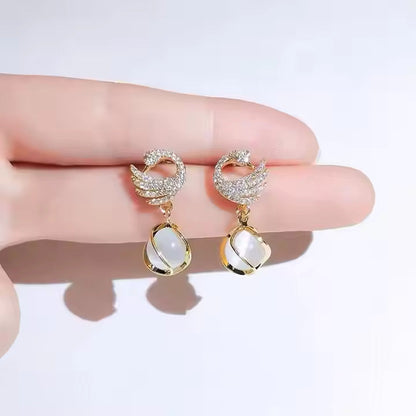 Cozy Crystal Swan Drop Earrings
