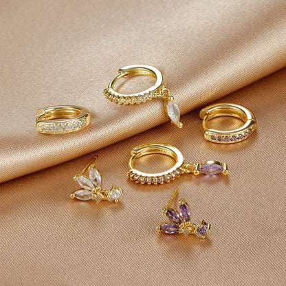 3PCS Horse Eye Zircon Stud Earrings