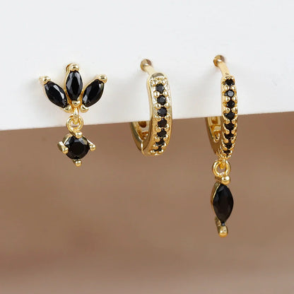 3PCS Horse Eye Zircon Stud Earrings